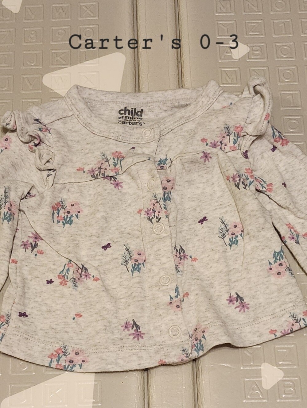 Carter's Heather Gray Floral Ruffle Cardigan 0-3mo